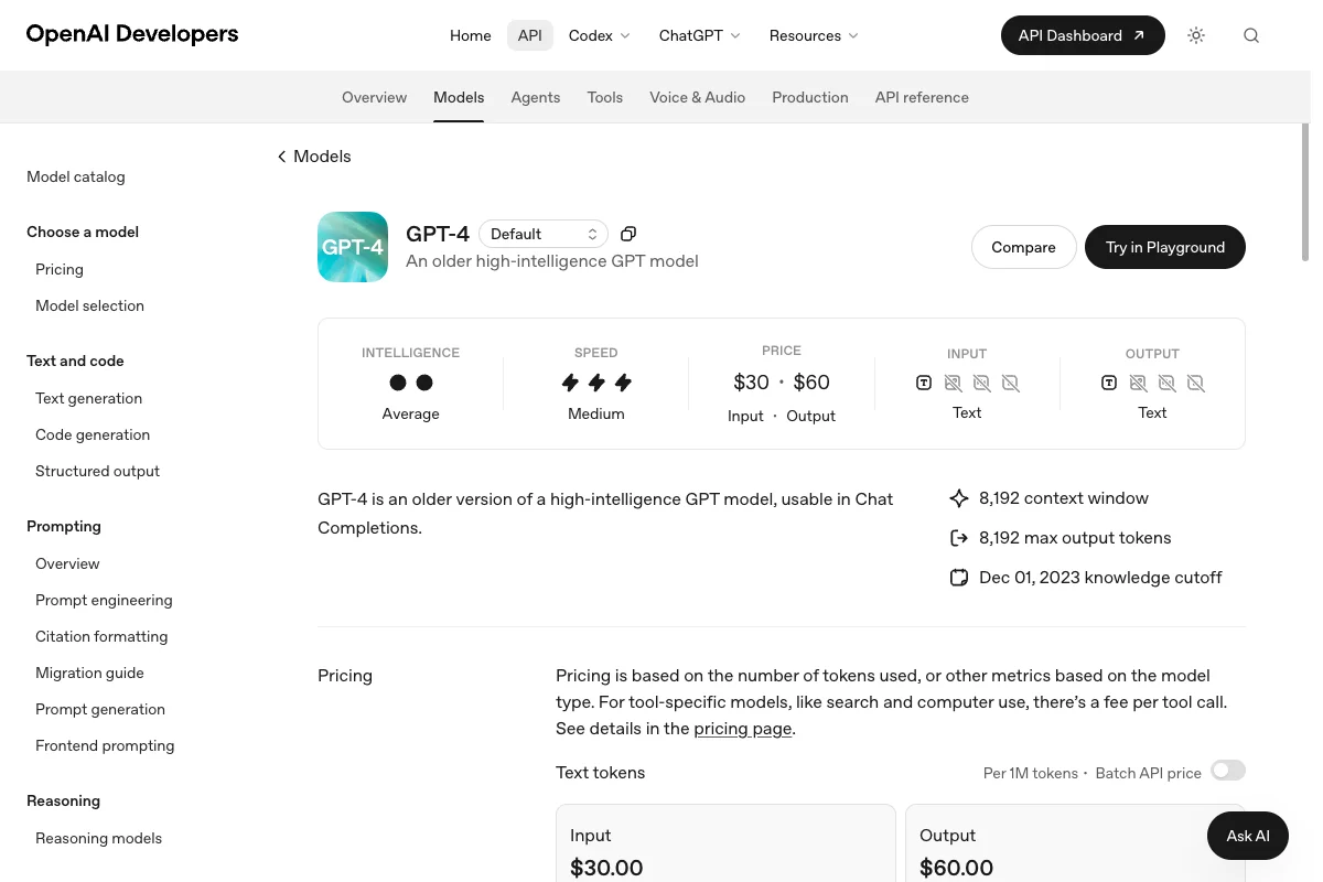 Official OpenAI model page for GPT-4