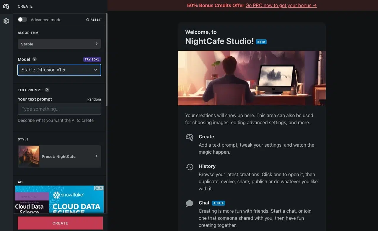 Nightcafé Bedienbarkeit