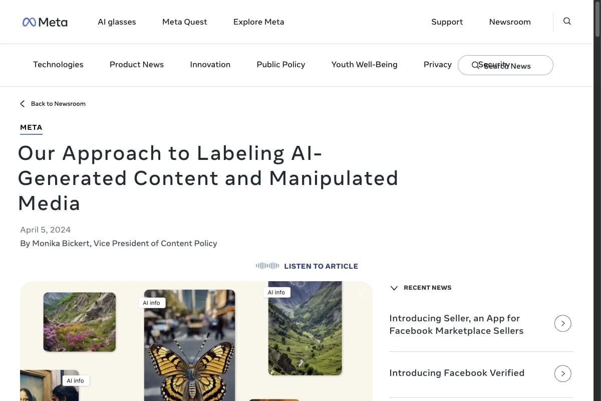 Offizielle Meta-Erklärung mit aktuellen Beispielen für das Instagram-Label AI info