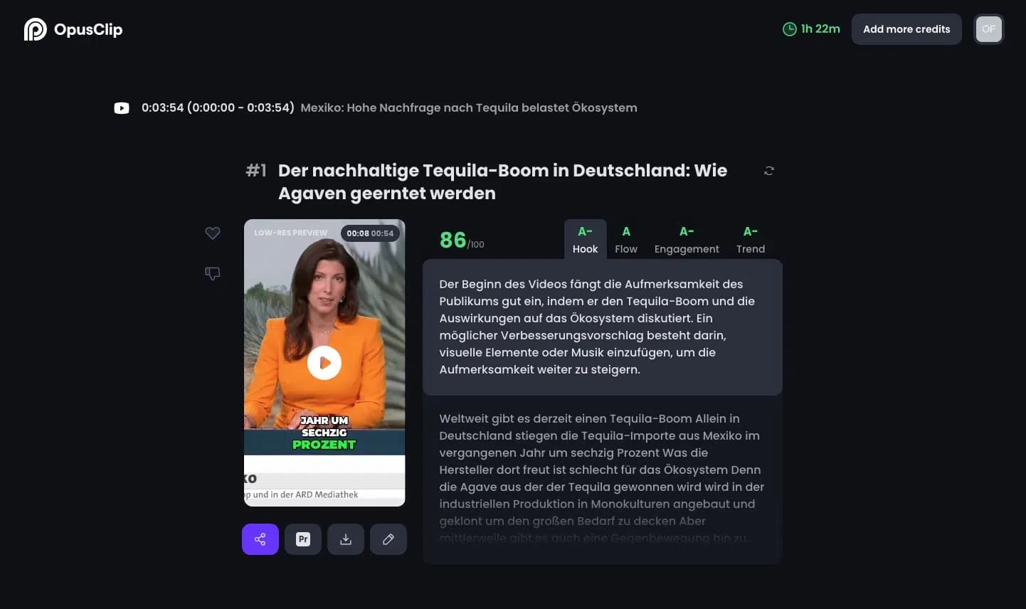 Opus Clip Ergebnisliste