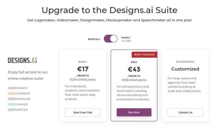 Designs.ai Preisübersicht