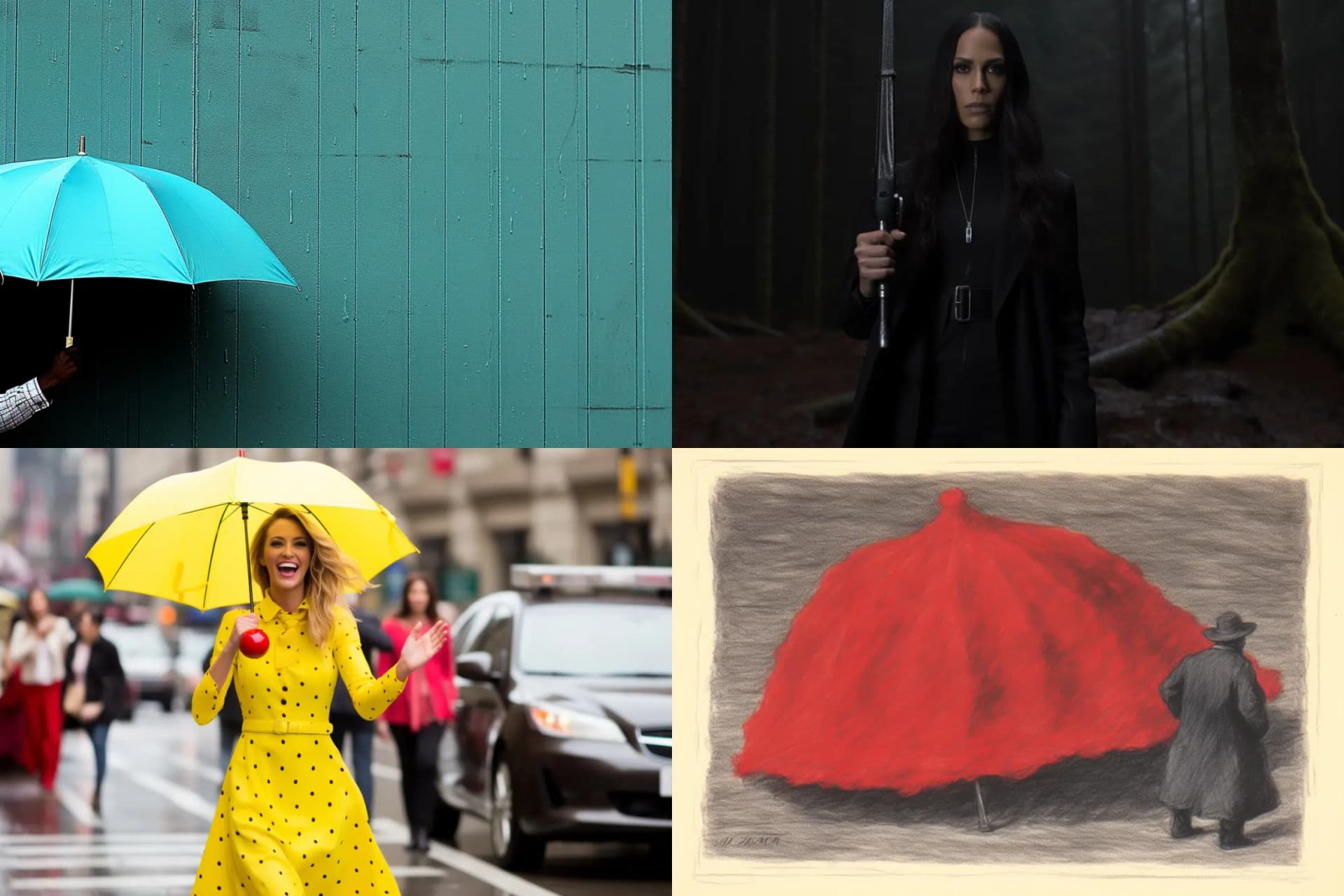 girl with umbrella in rain --ar 3:2 --chaos 100