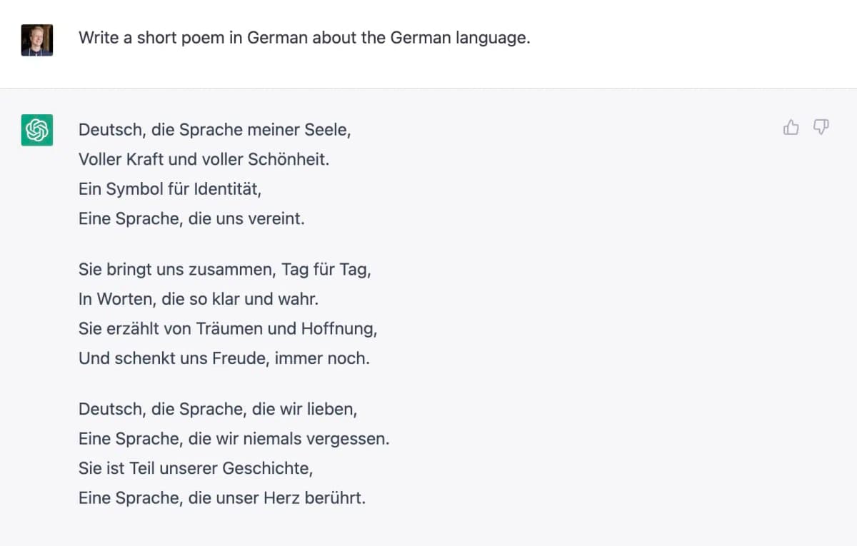 ChatGPT auf Englisch befehlen, auf Deutsch zu schreiben