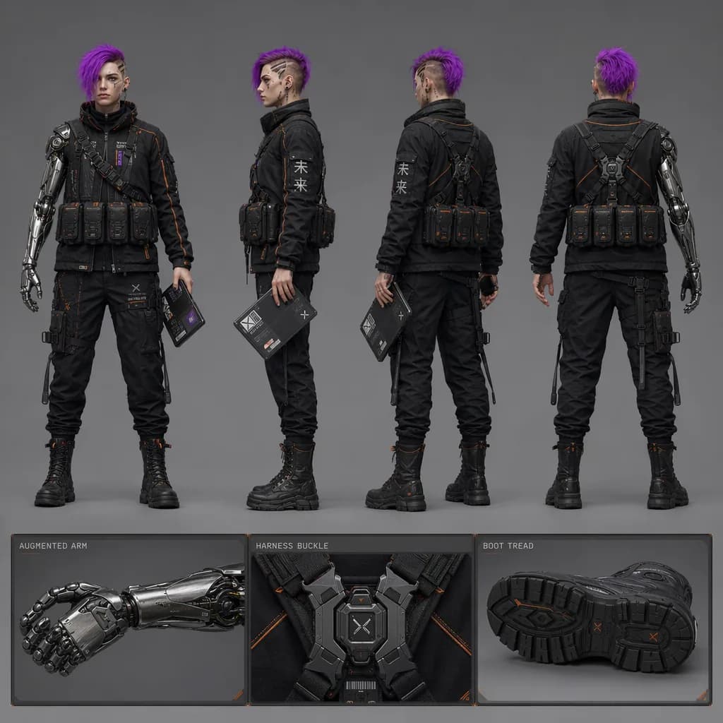 Cyberpunk Hero Turnaround