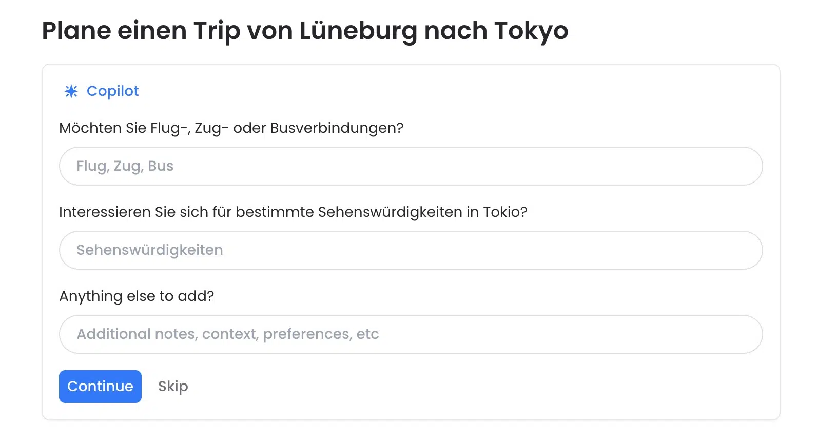 Planning a trip with Perplexity Copilot
