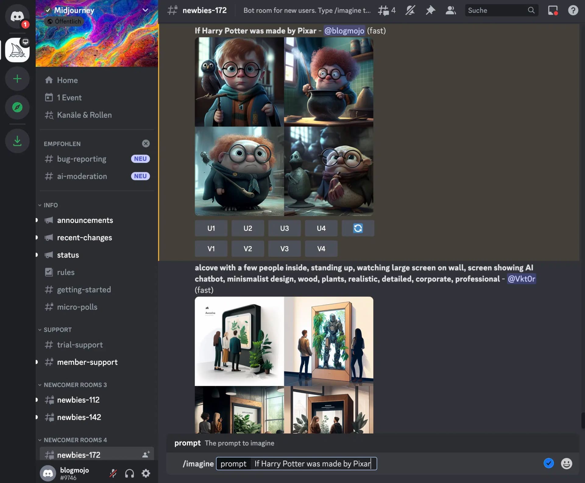 Writing Midjourney prompts in Discord
