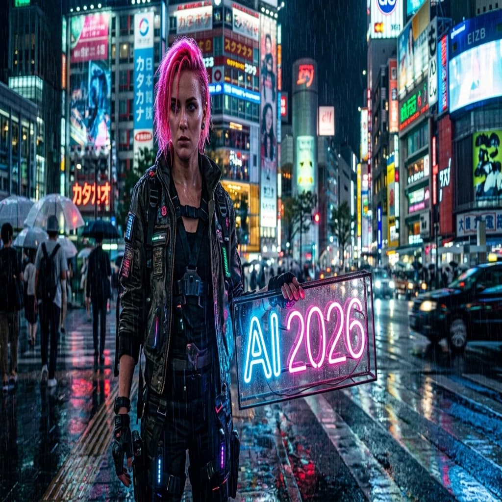 Nano Banana 2 cyberpunk portrait with text