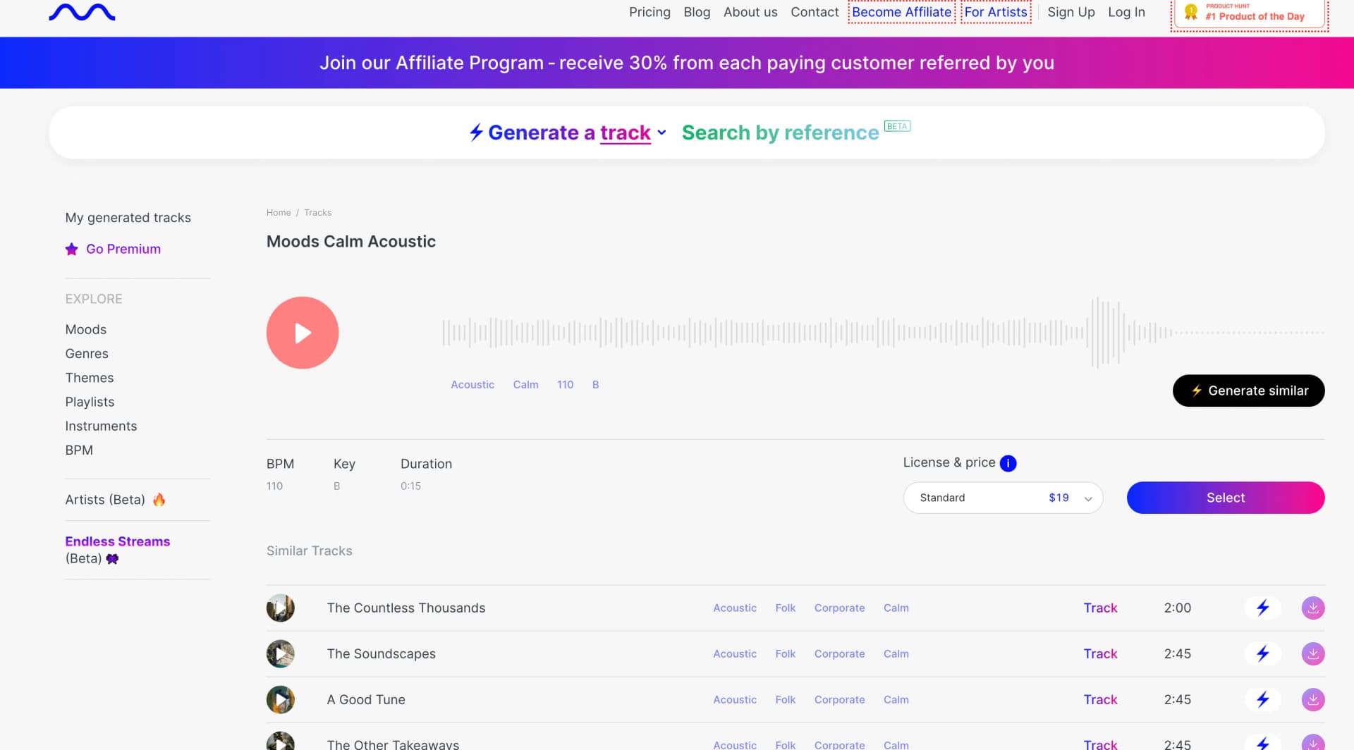 Mubert AI music generator comparison view with similar tracks