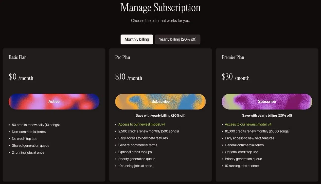 Suno pricing overview