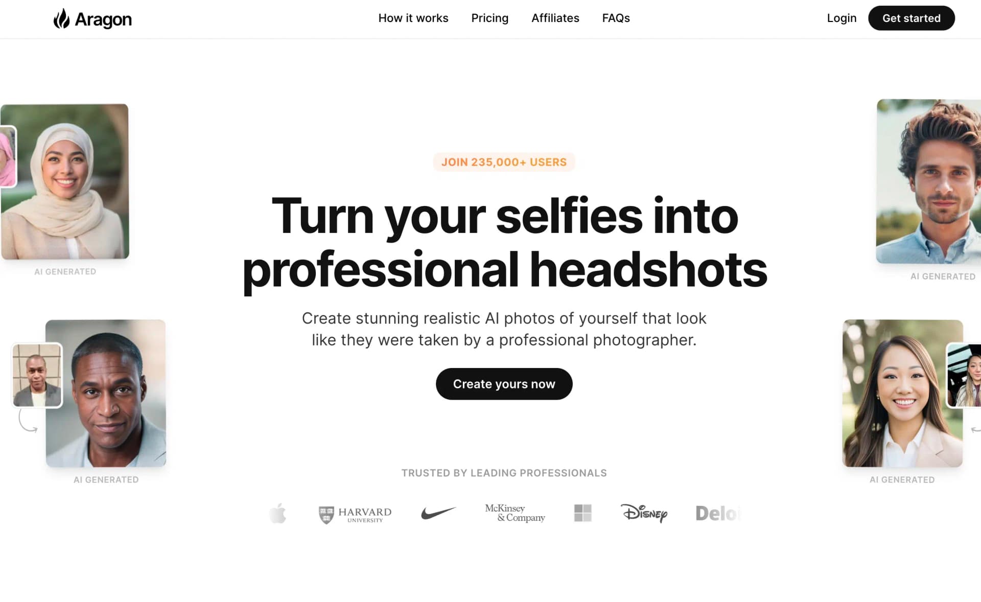 Aragon AI main interface for professional portrait generation