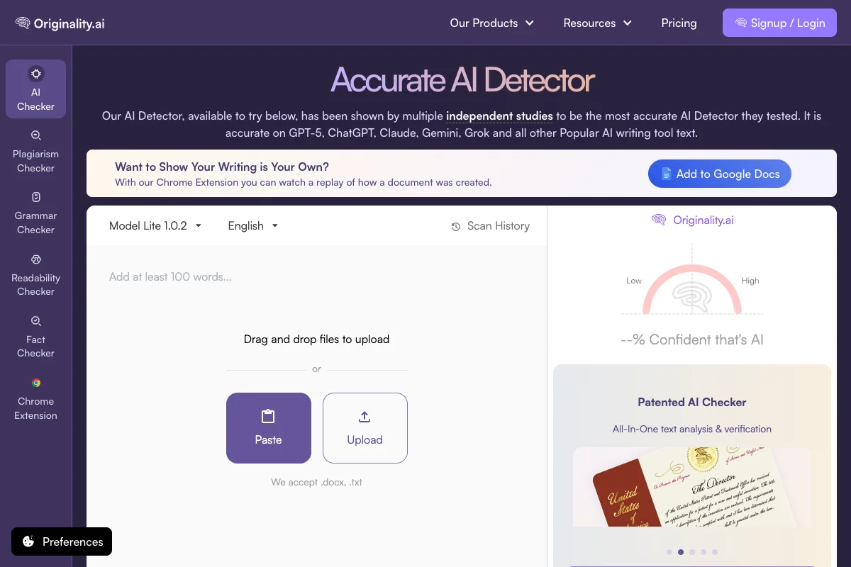 Originality.ai - Plagiarism Checker and AI Detector