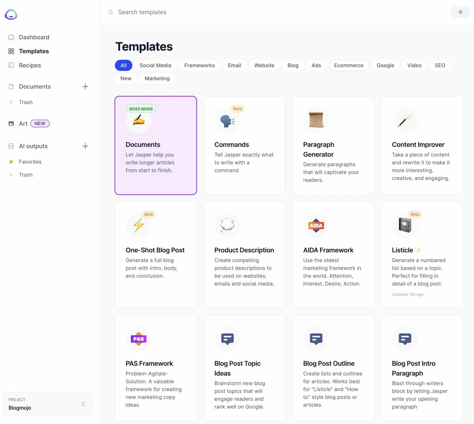 Jasper AI templates