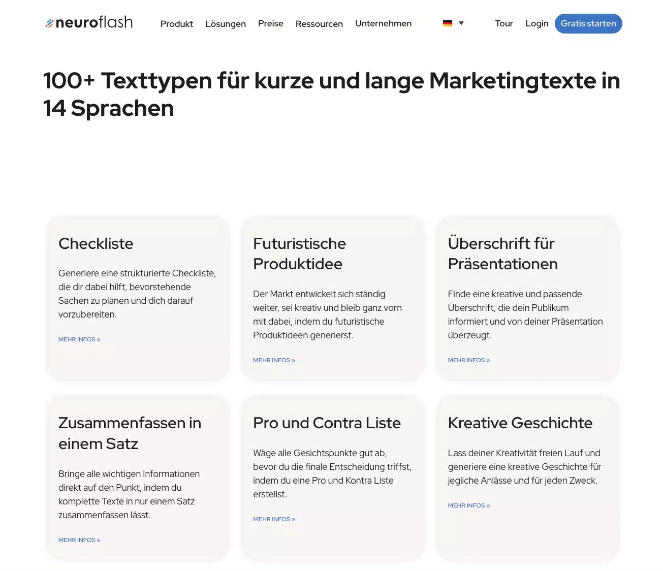 Neuroflash template selection
