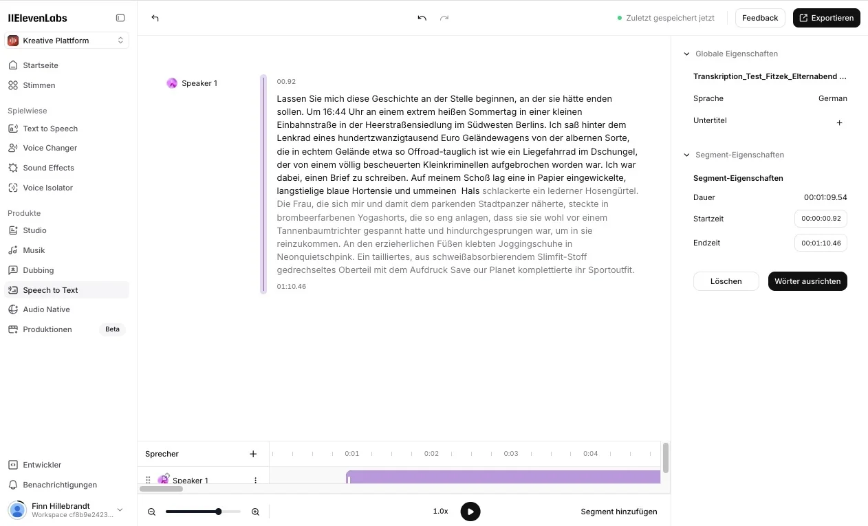 ElevenLabs User Interface: Speech to Text
