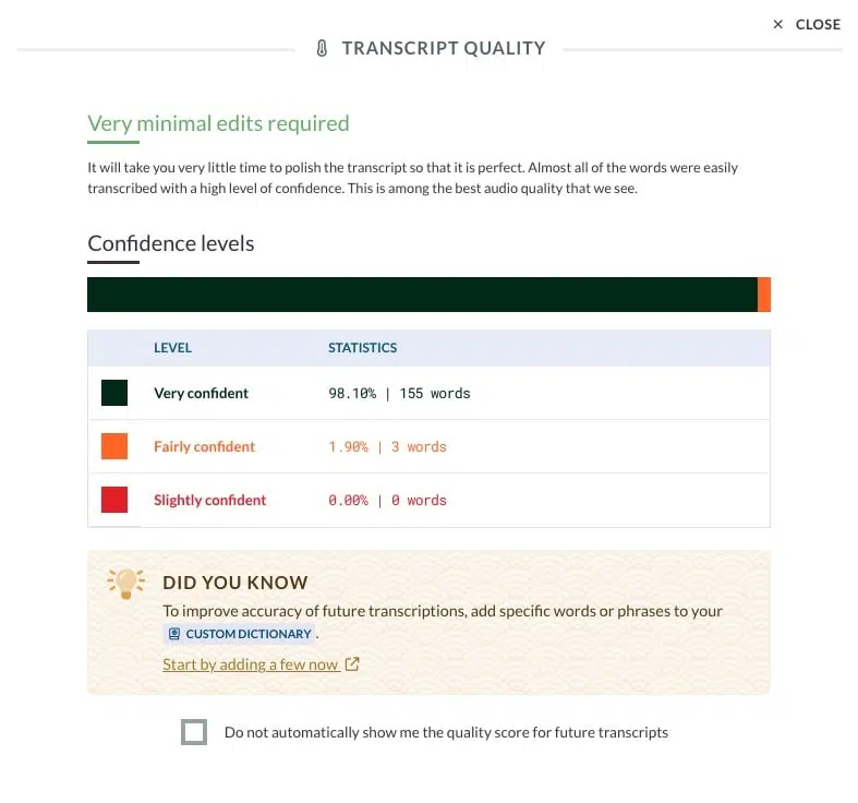 Sonix Transcript Quality Indicator