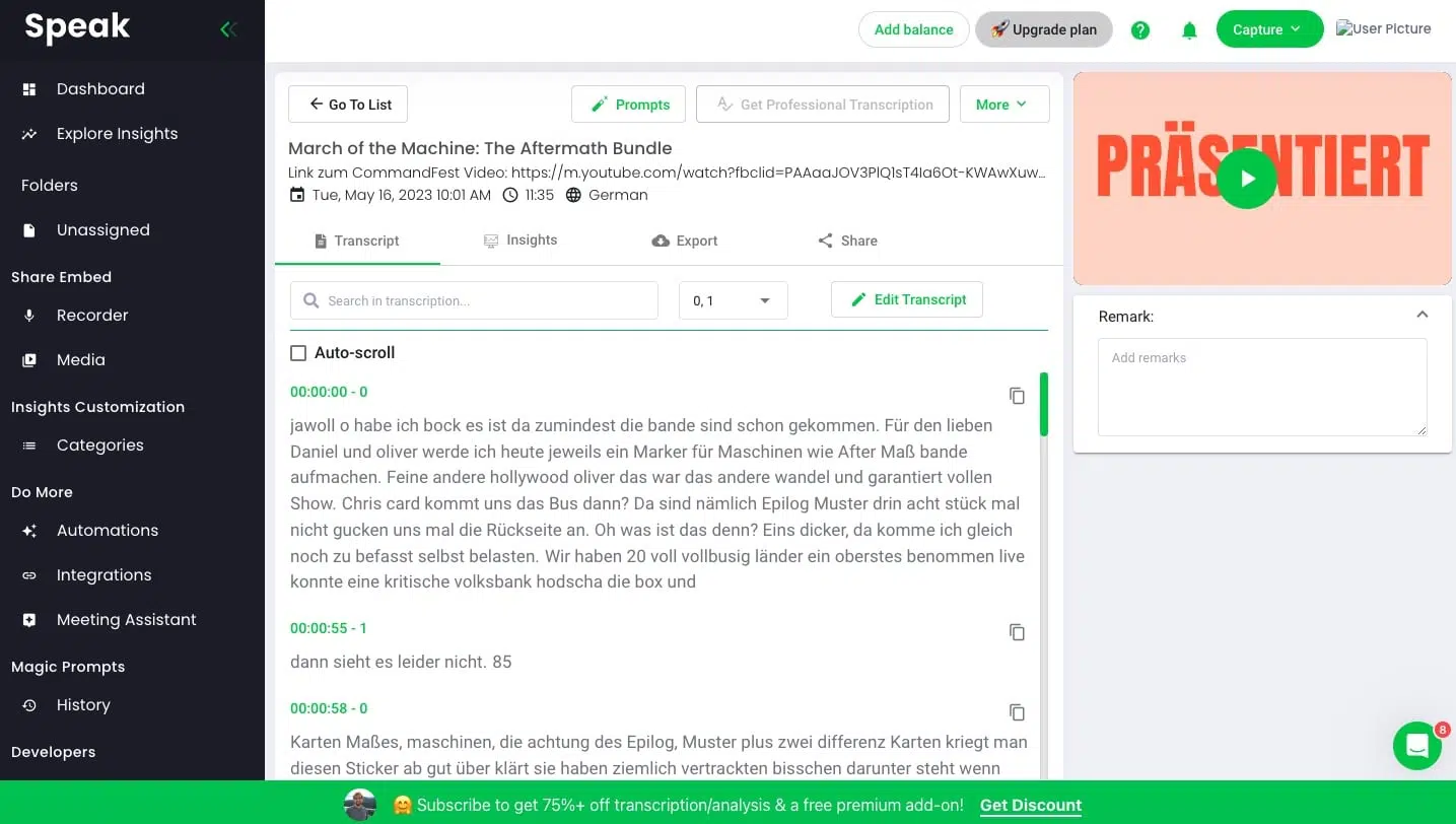 Speak AI User Interface