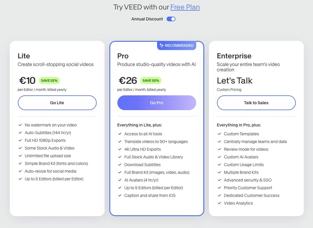 VEED pricing