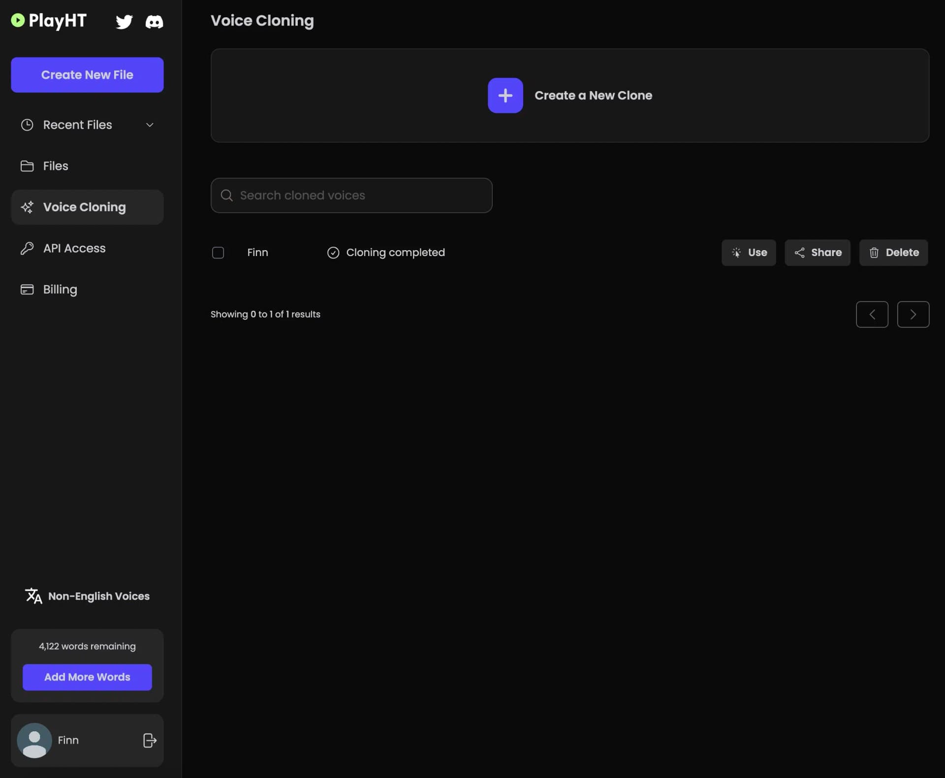 PlayHT user interface for text-to-speech generation