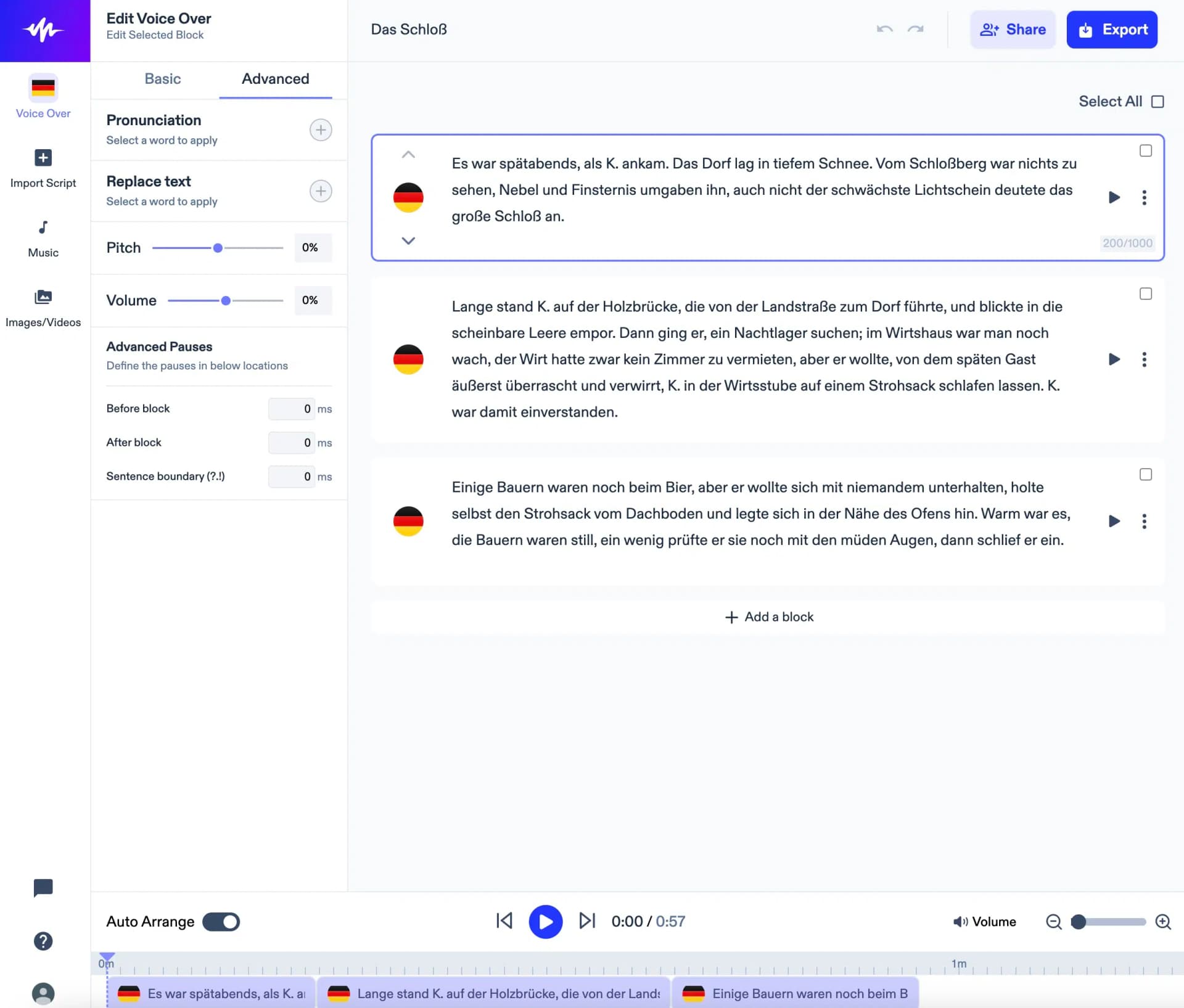 Speechify voice-over editor with advanced customization options