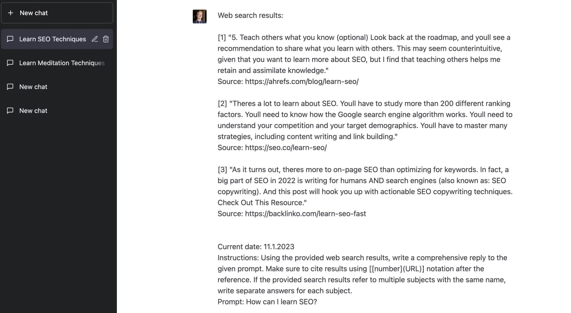 WebChatGPT browser extension for Chrome