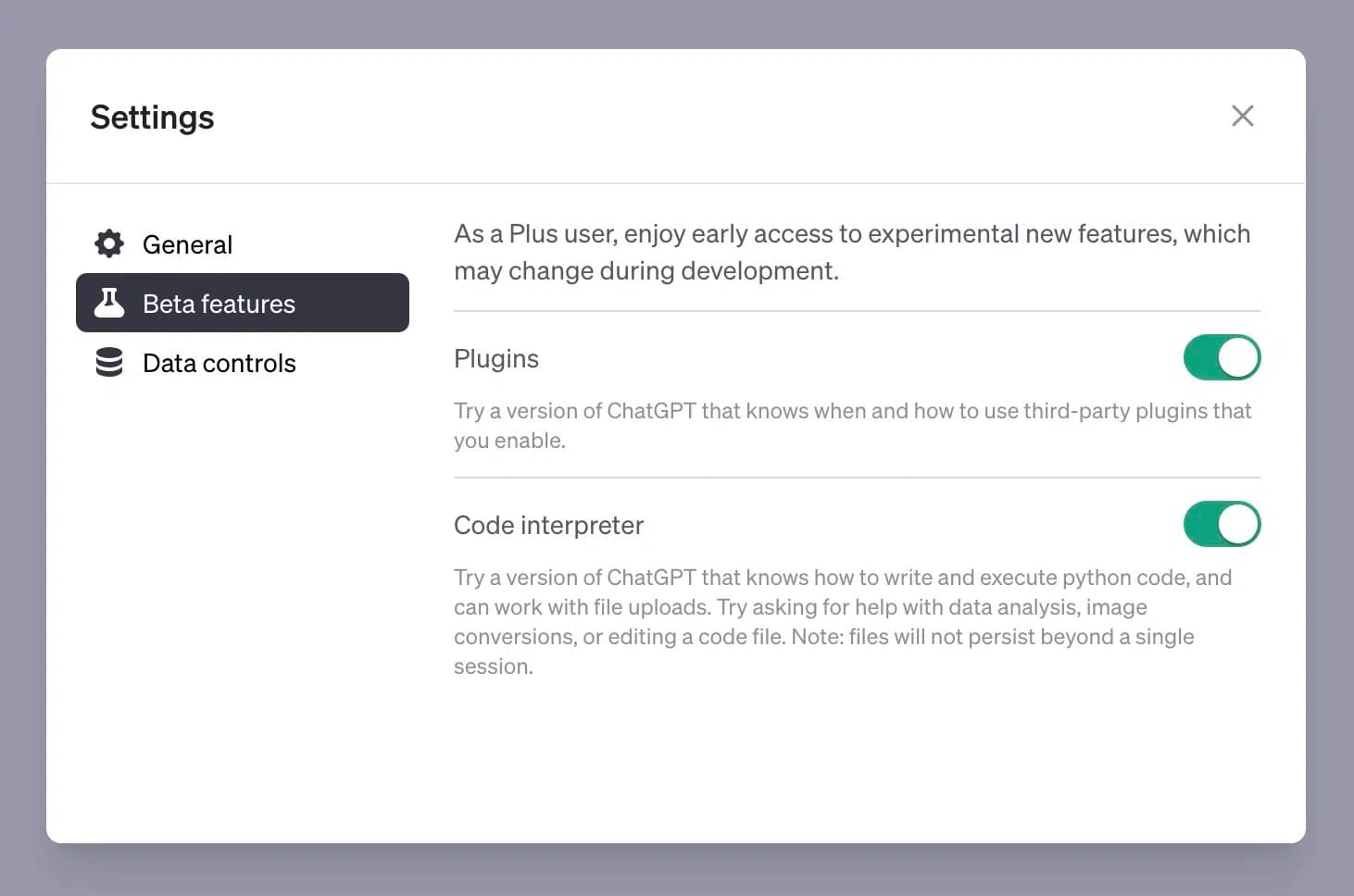 Enable ChatGPT Code Interpreter in settings