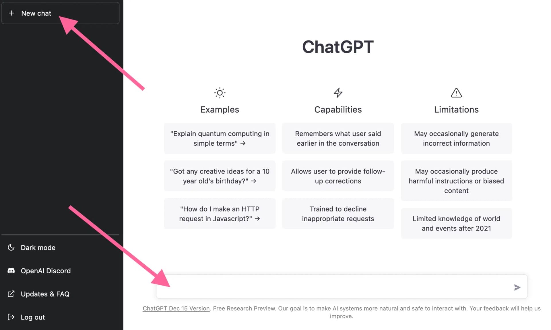 ChatGPT dashboard with input field