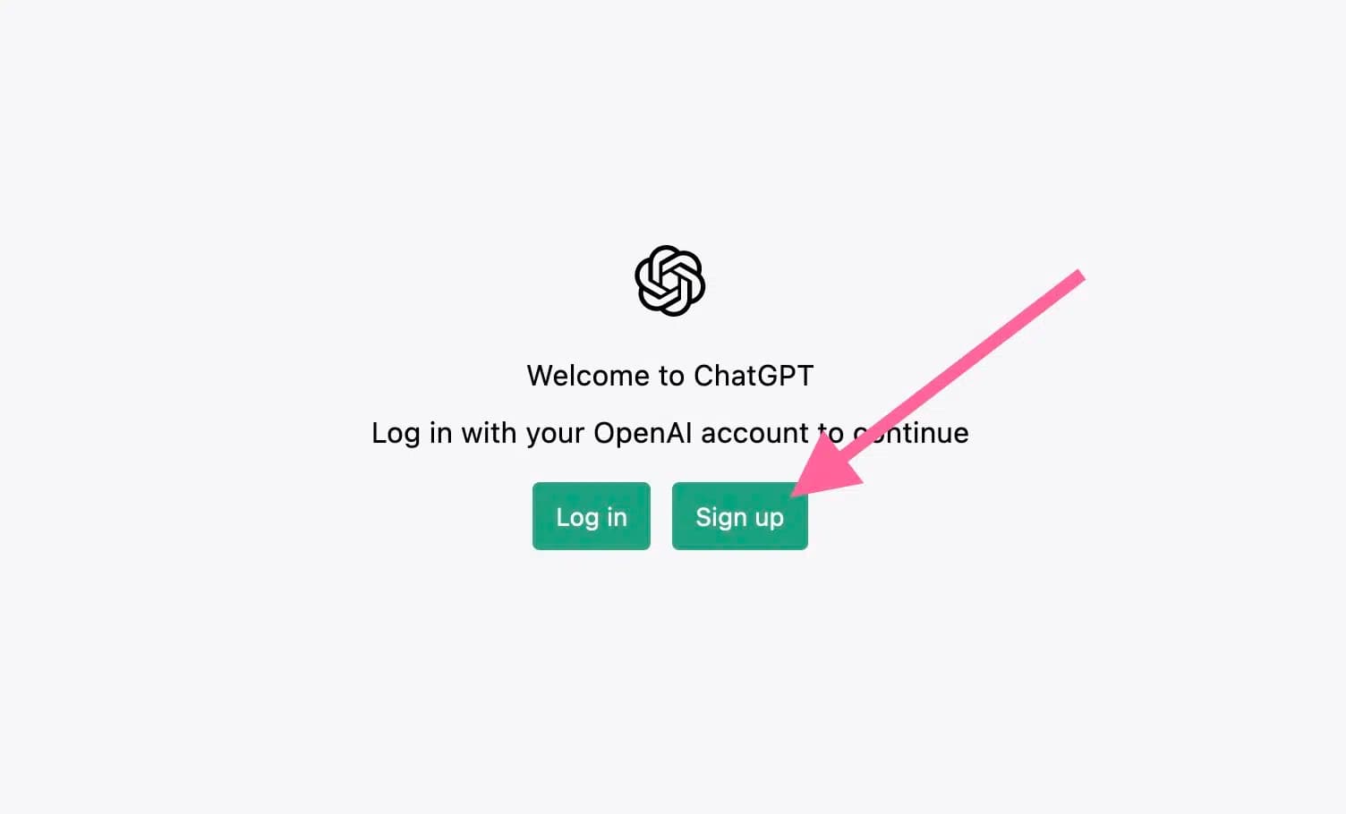 ChatGPT login page with Sign up button