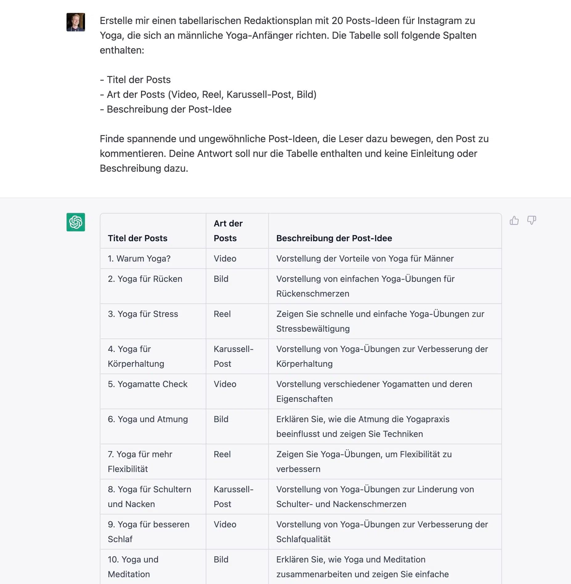 Creating an Instagram editorial calendar with ChatGPT