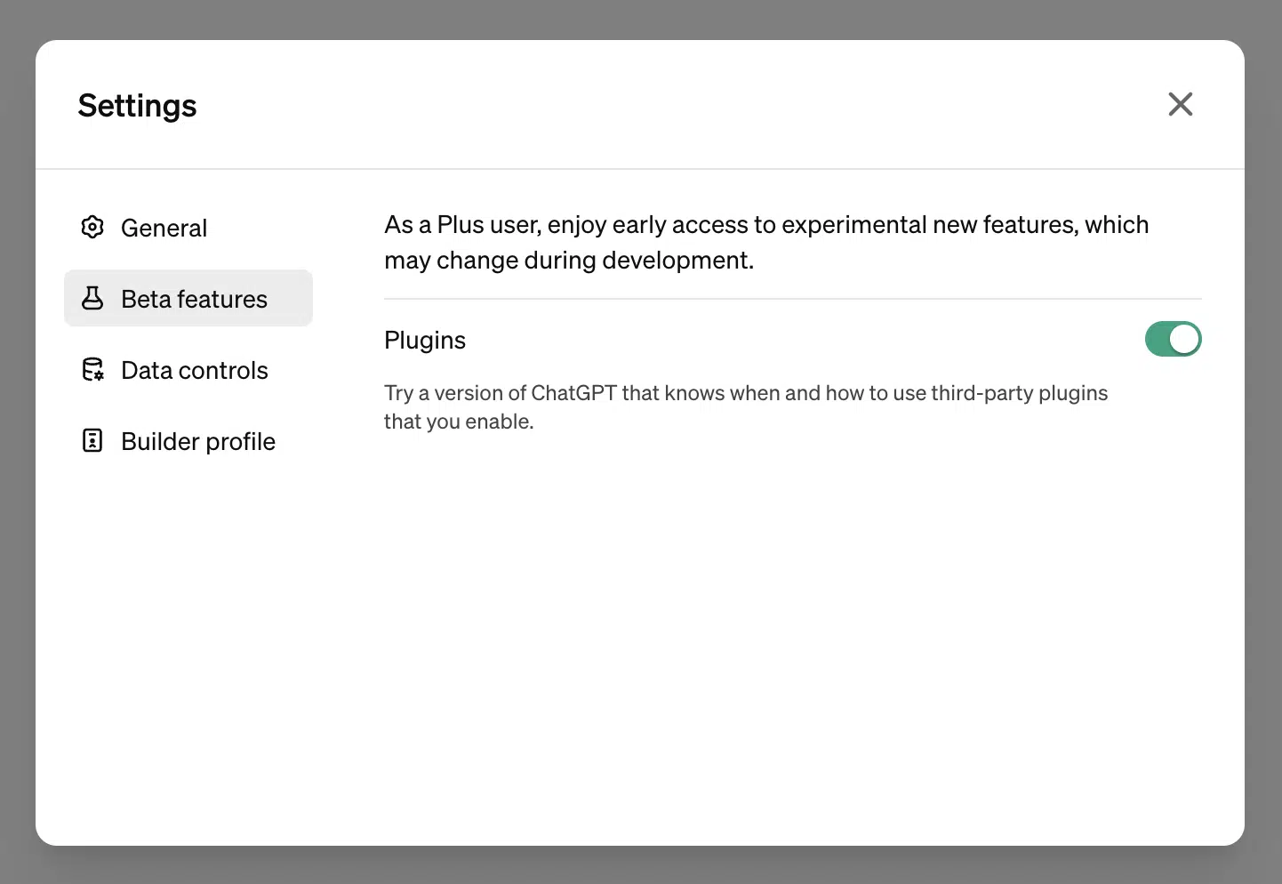 Enabling ChatGPT plugins in settings