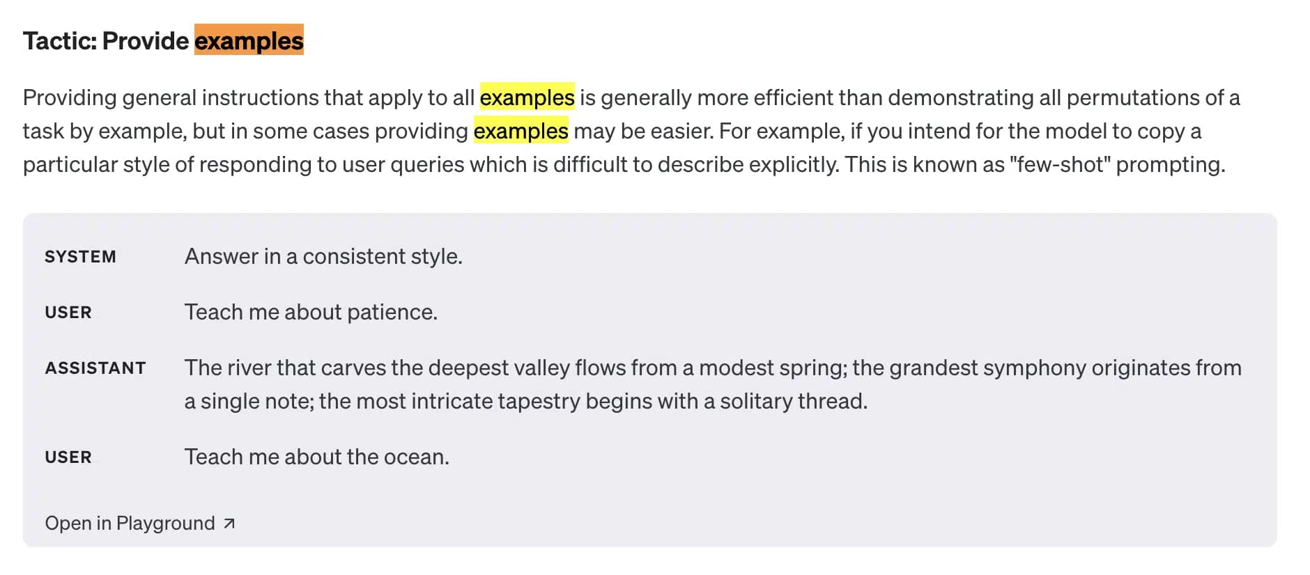 ChatGPT Prompt Engineering Guide showing examples of good prompts