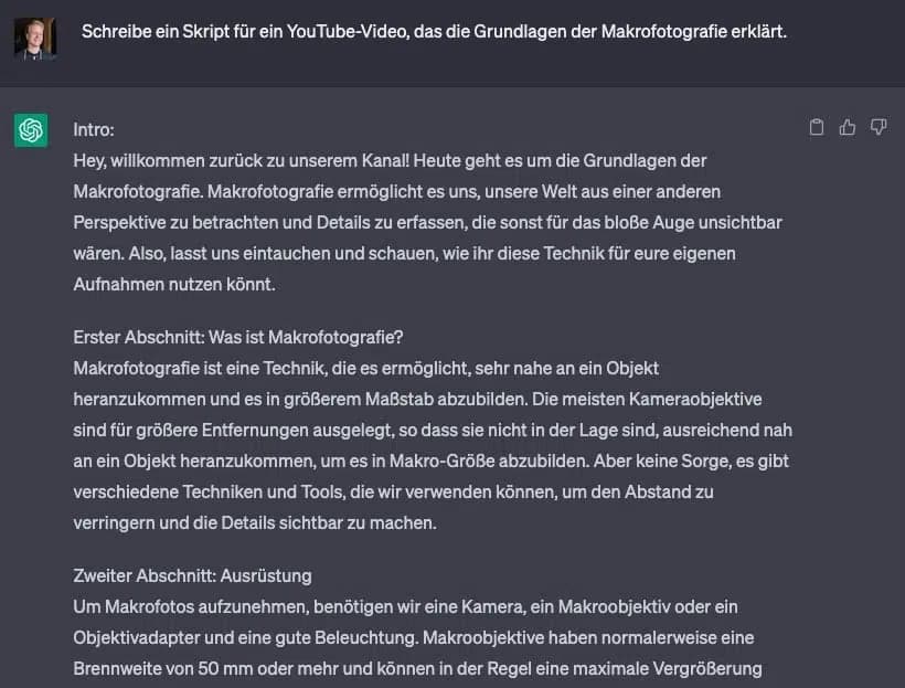 ChatGPT YouTube script