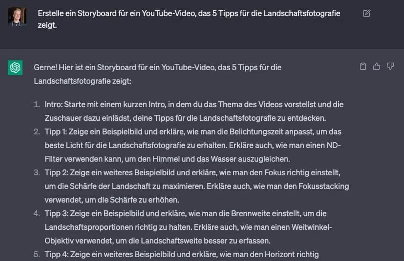 ChatGPT YouTube storyboard