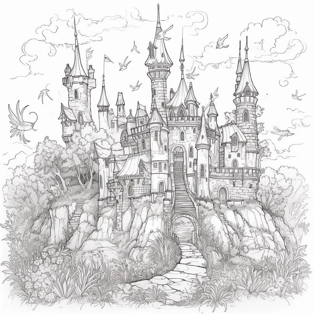 AI-generated image of a castle with errors and inconsistencies