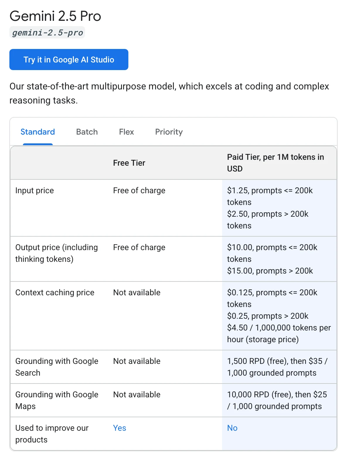 Gemini 2.5 Pro pricing (free and paid tier)