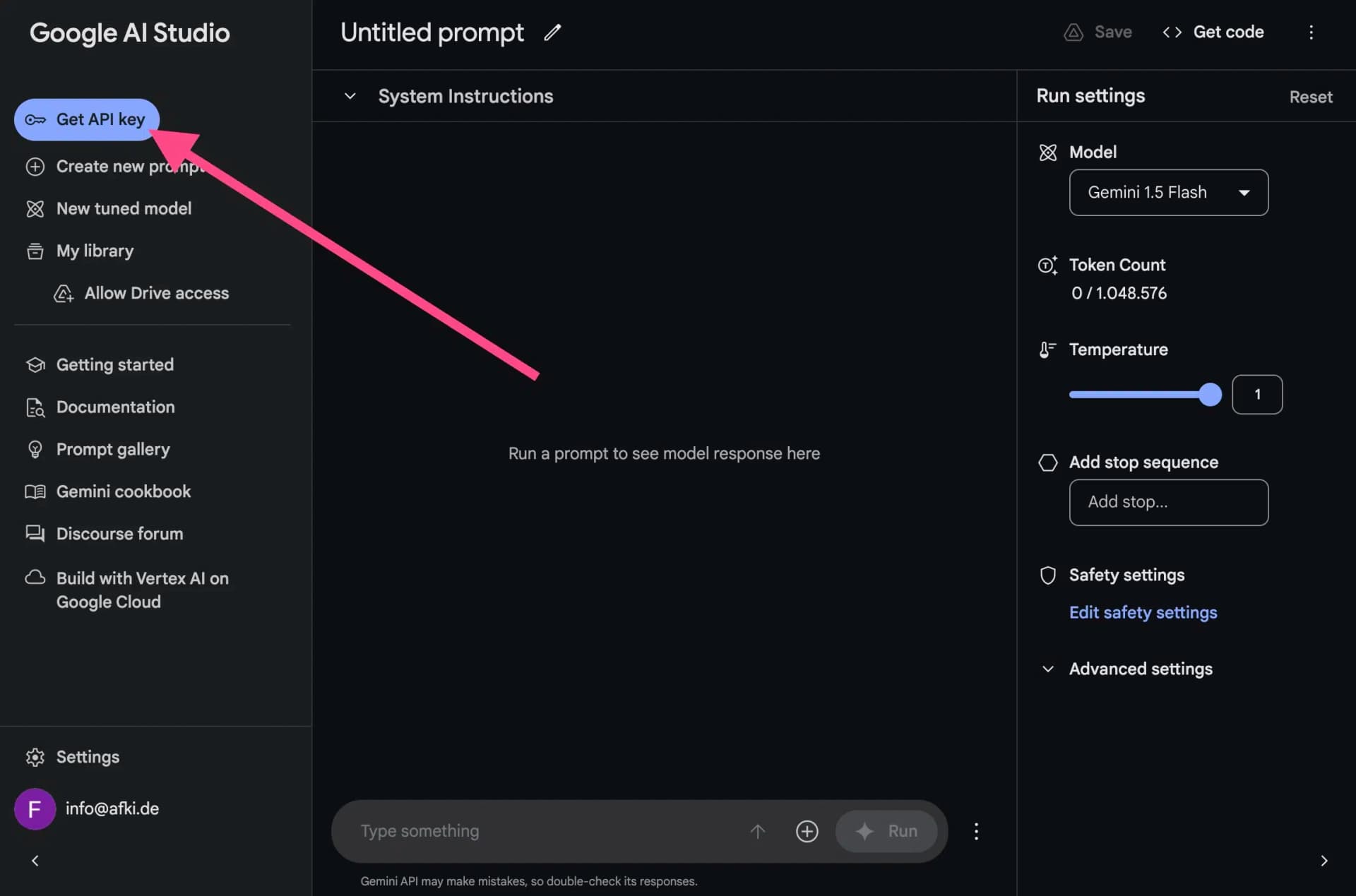 Google AI Studio Get API Key Button