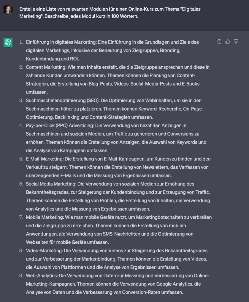 ChatGPT creates course modules