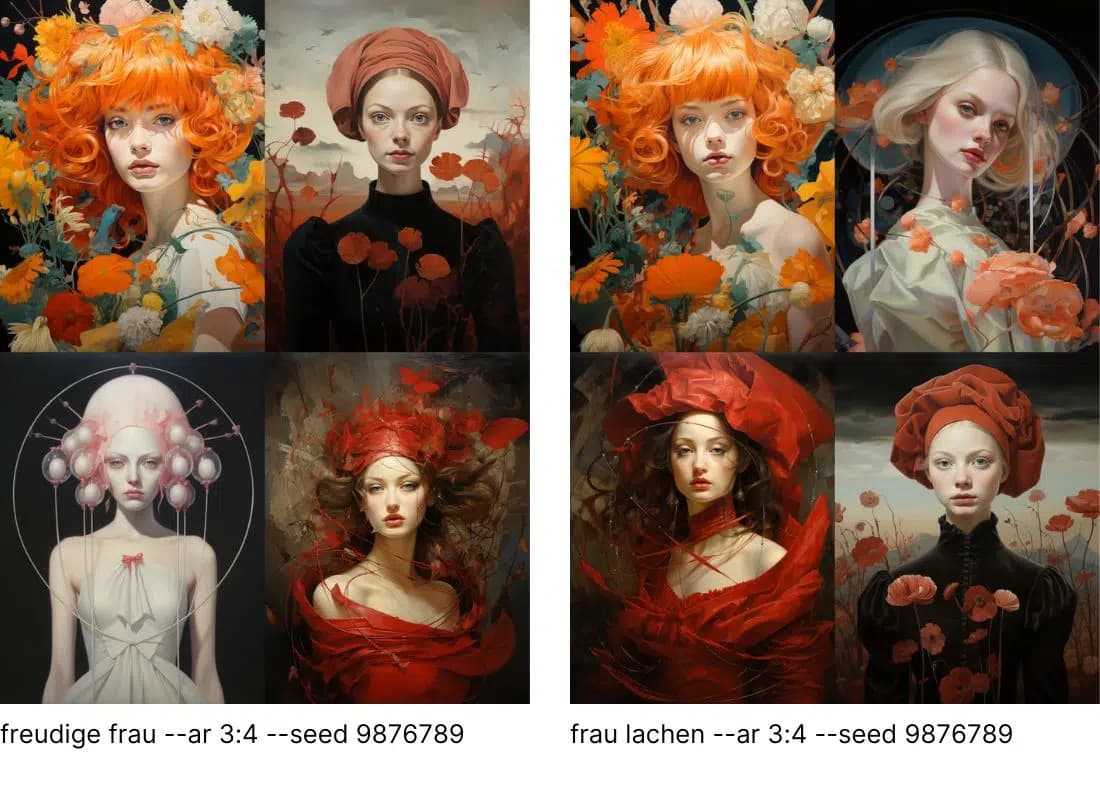 Comparison between freudige frau and frau lachen prompts