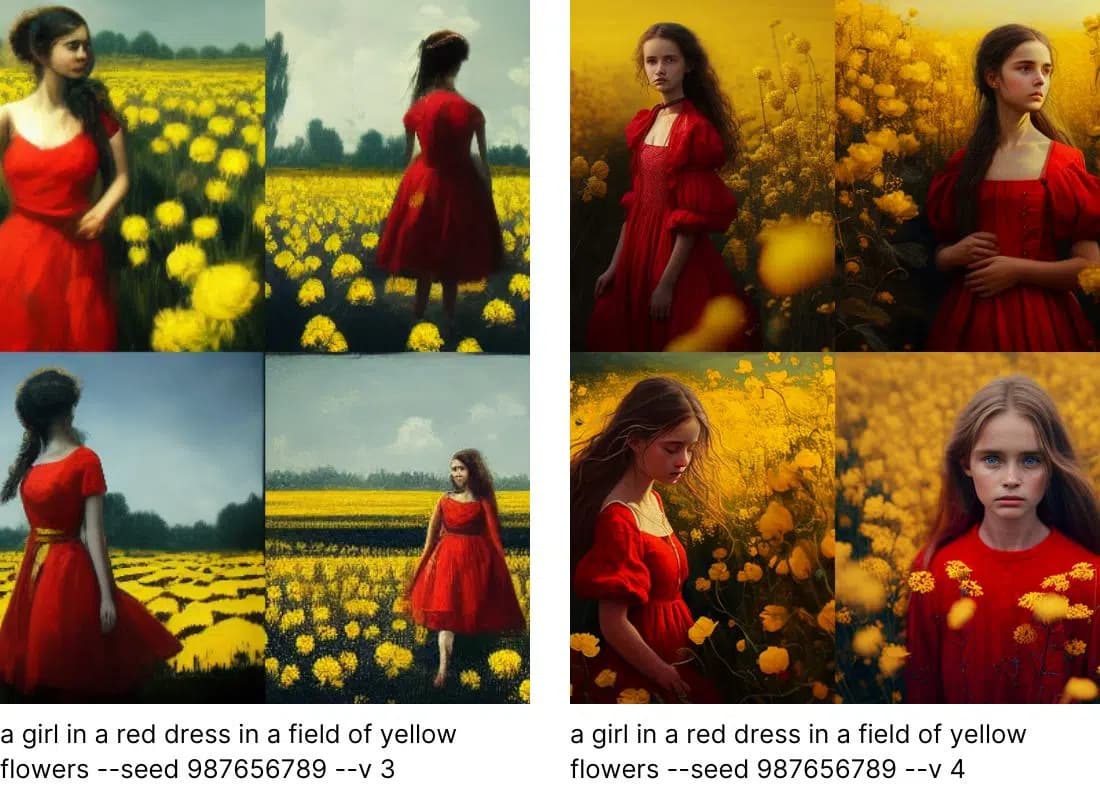 Midjourney comparison between Version 3 and Version 4