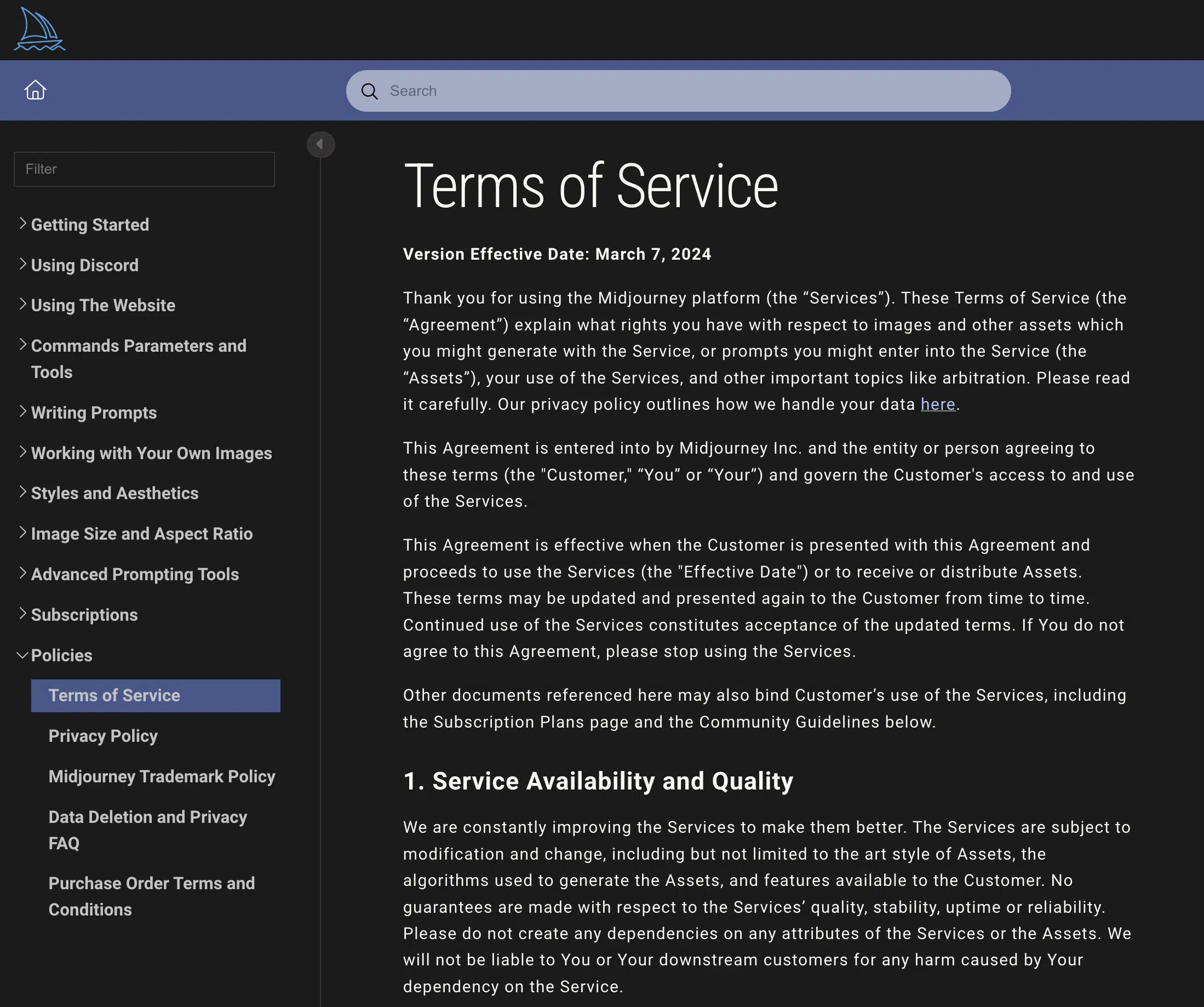 Image rights in the Midjourney Terms of Service