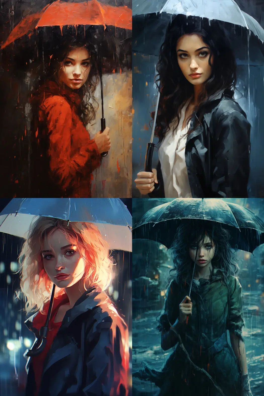 girl with umbrella in rain --ar 2:3