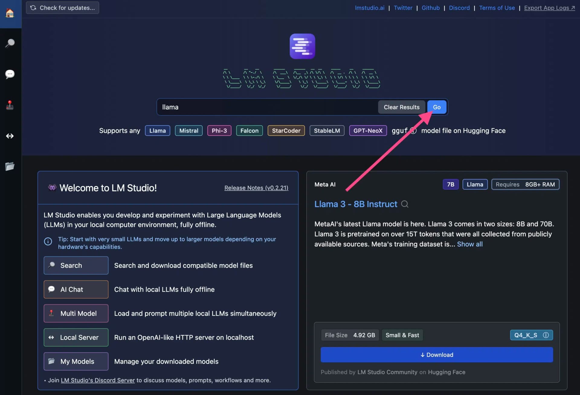 Search open source LLMs
