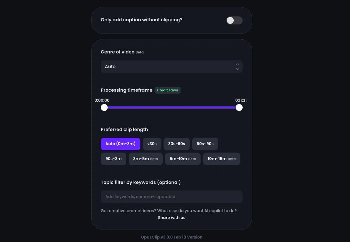 Opus Clip Settings 2