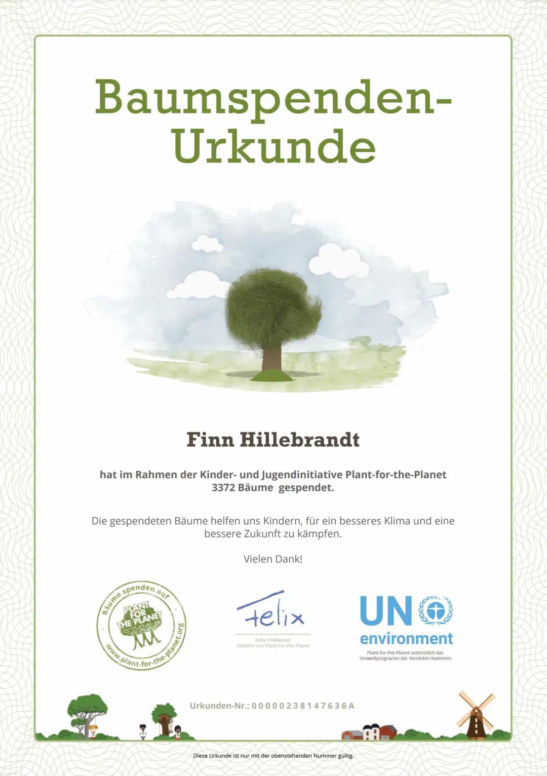Baumspenden Urkunde