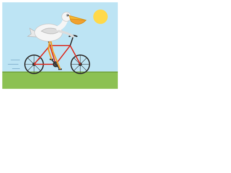 Claude Fable 5.1: Pelikan auf dem Fahrrad