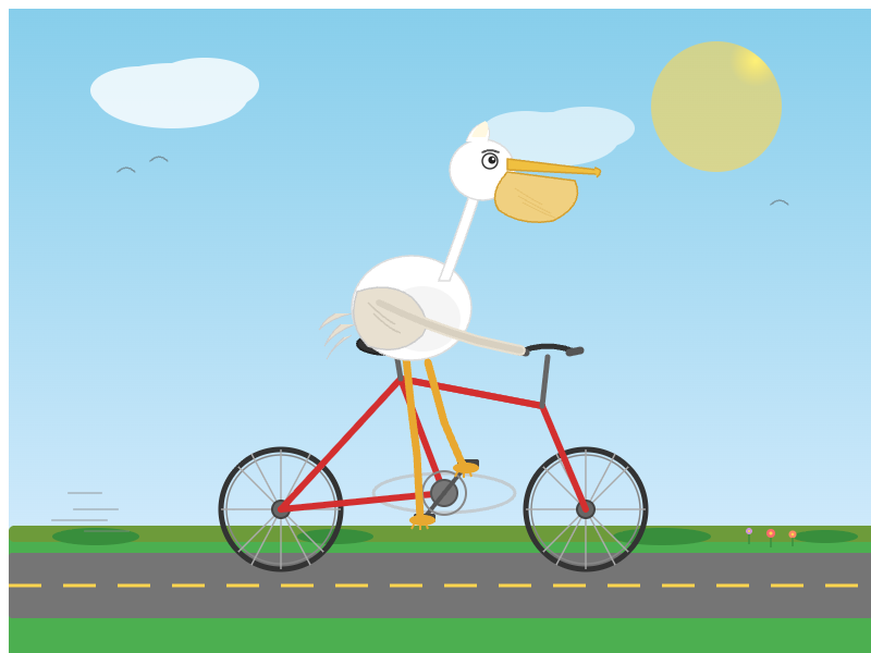 Qwen 3.6 27B: Pelikan auf dem Fahrrad