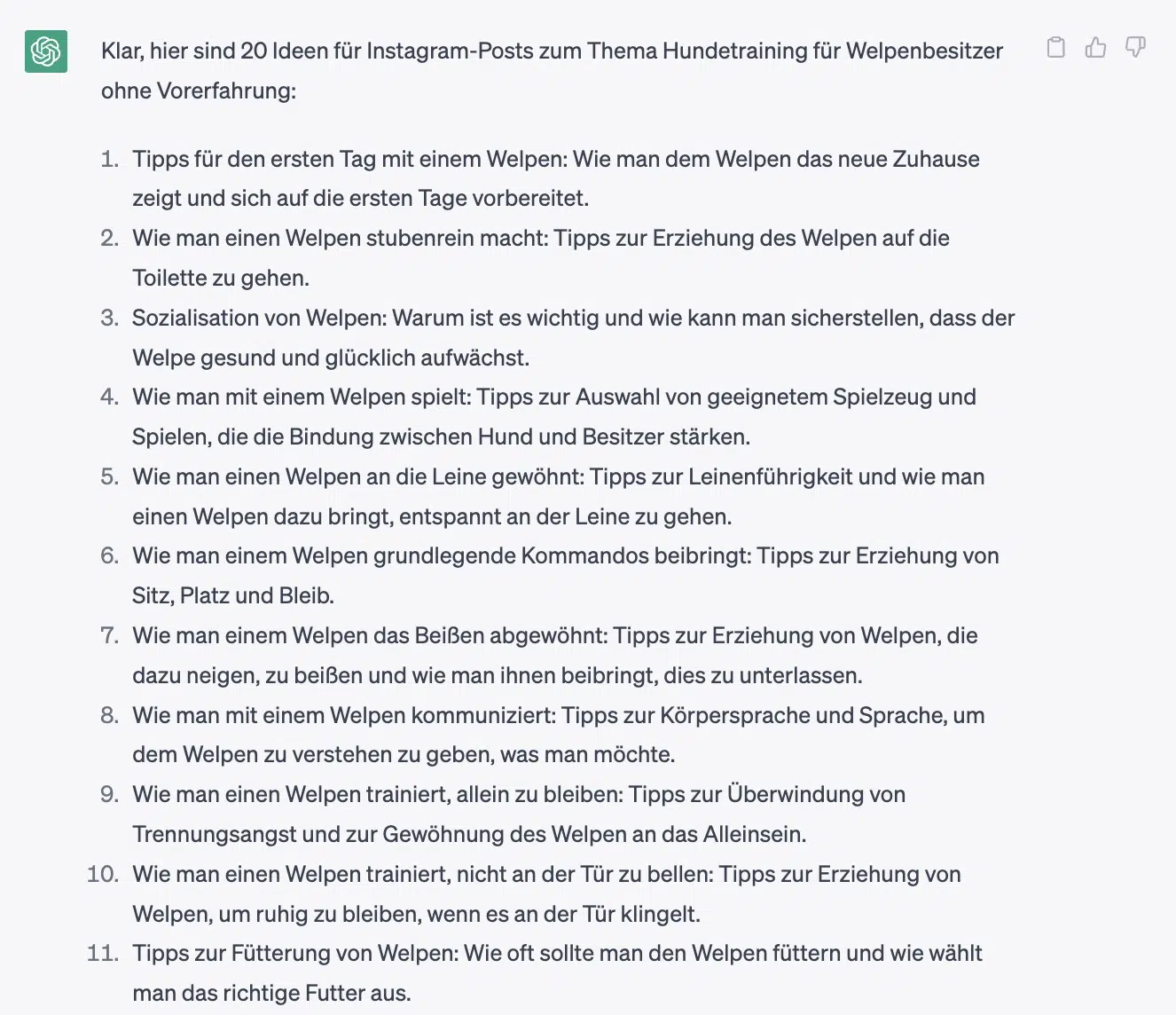 ChatGPT generiert Ideen für Instagram-Posts