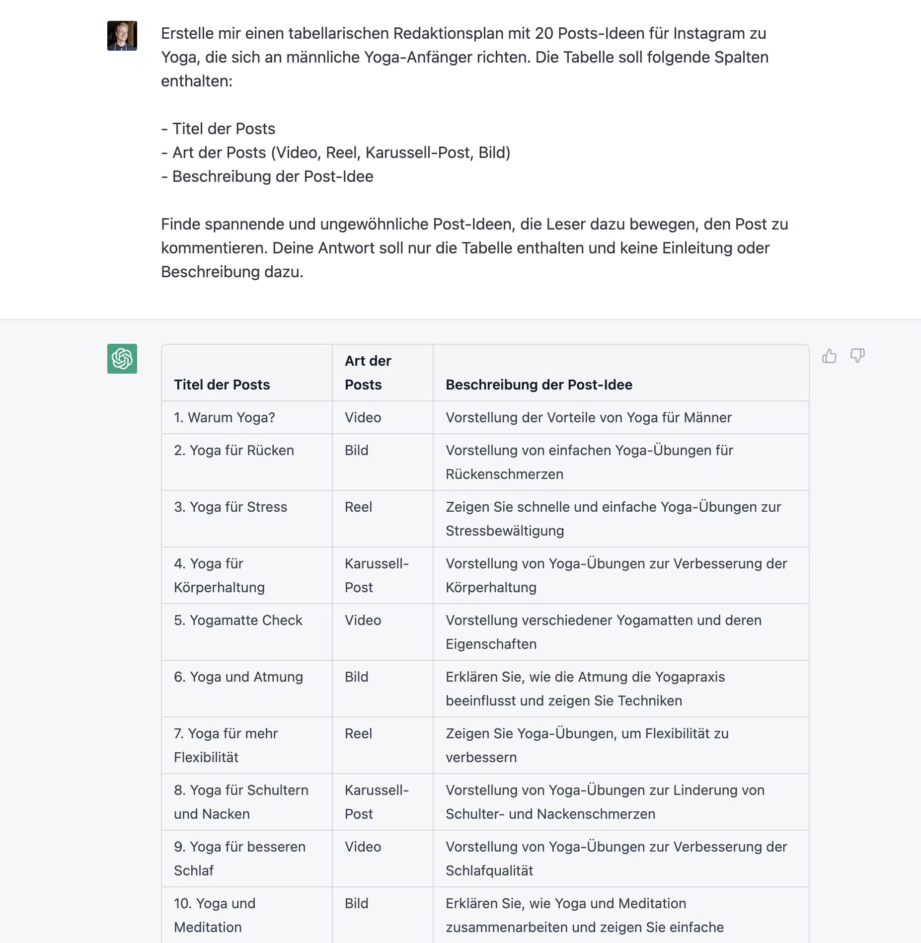 Mit ChatGPT einen Instagram-Redaktionsplan erstellen