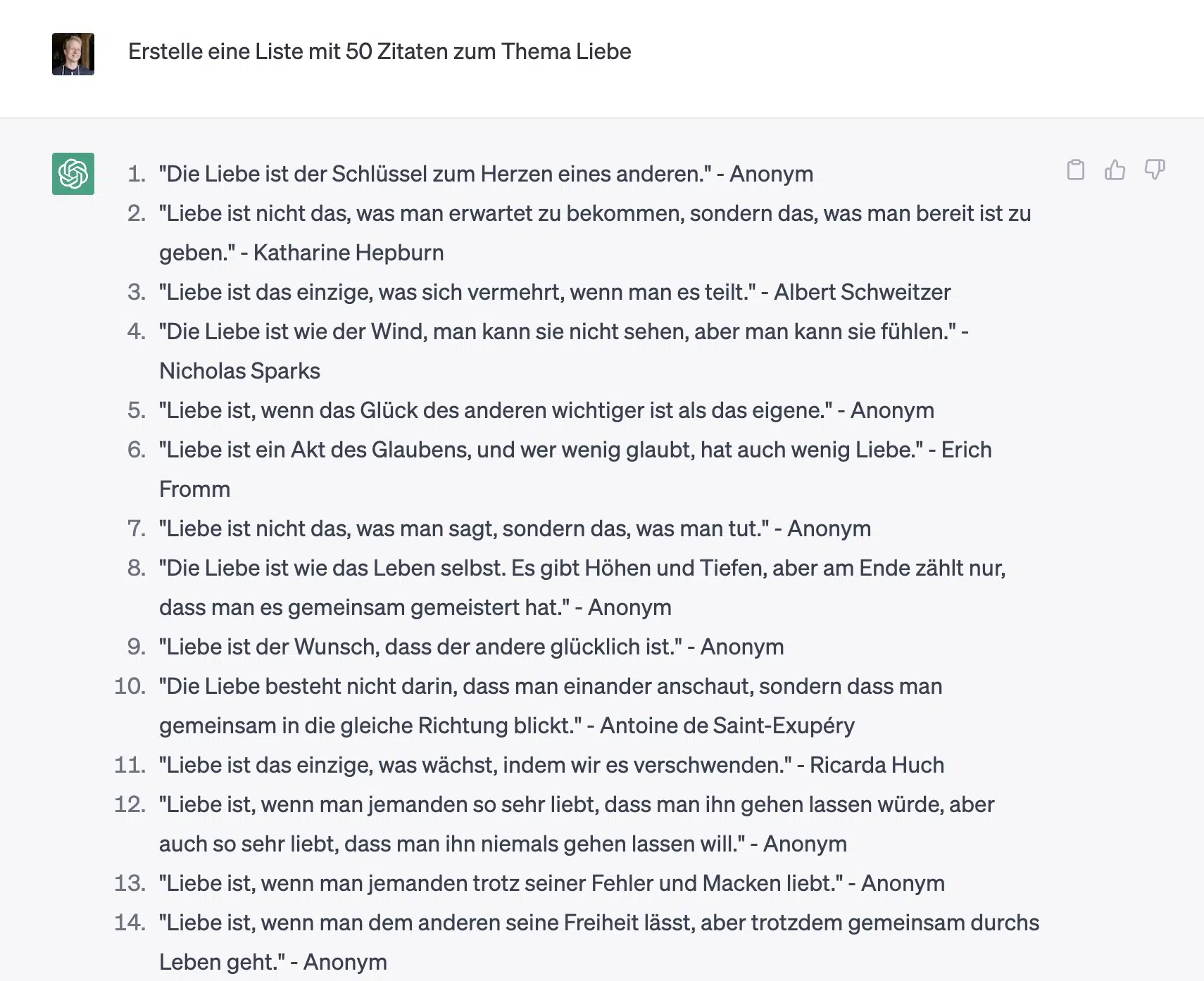 ChatGPT generierte Instagram-Zitate zum Thema Liebe