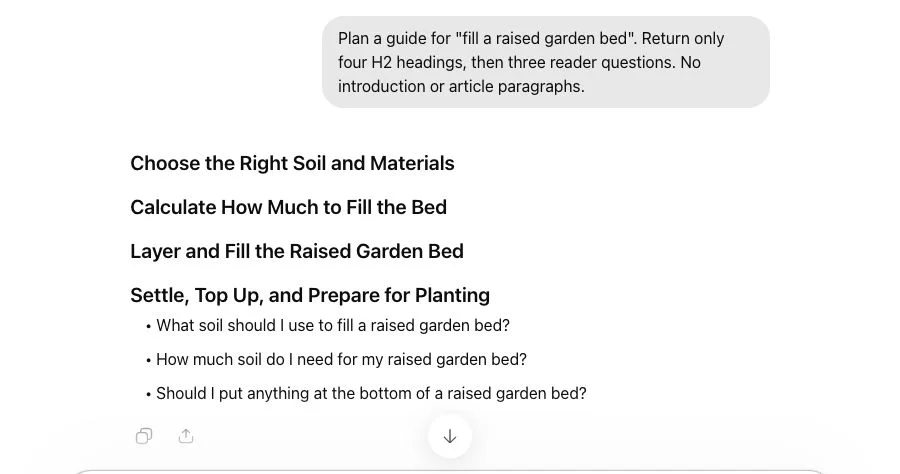 ChatGPT creates four H2 headings and three reader questions