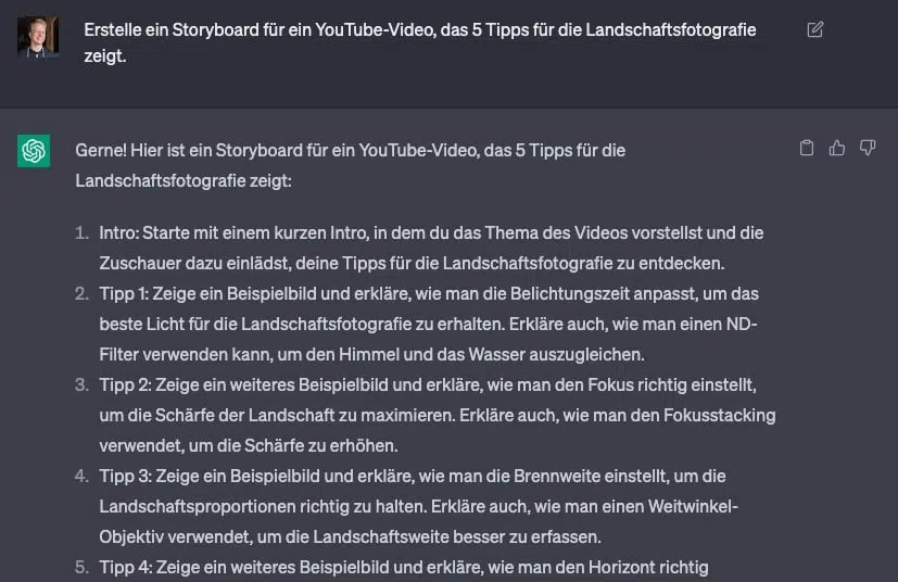 ChatGPT YouTube Storyboard